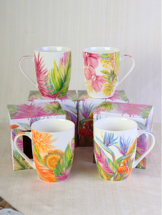 Floral Print Mug Cup Set (4ps) With Gift Box 350ml (12oz)